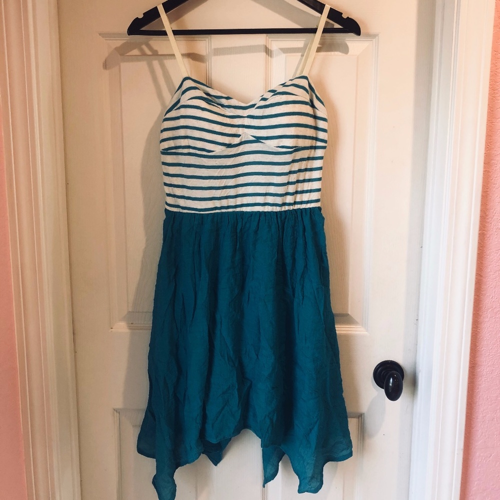 Blue and Creme Striped Handkerchief Dress